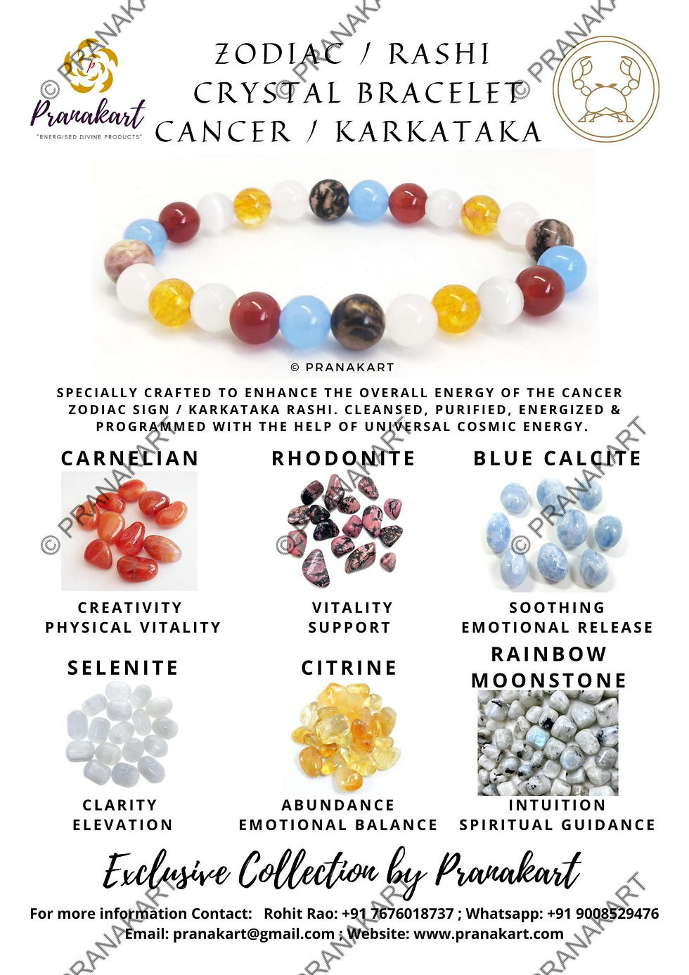 Thumbnail: Cancer/Karkataka - Zodiac/Rashi Crystal Bracelet