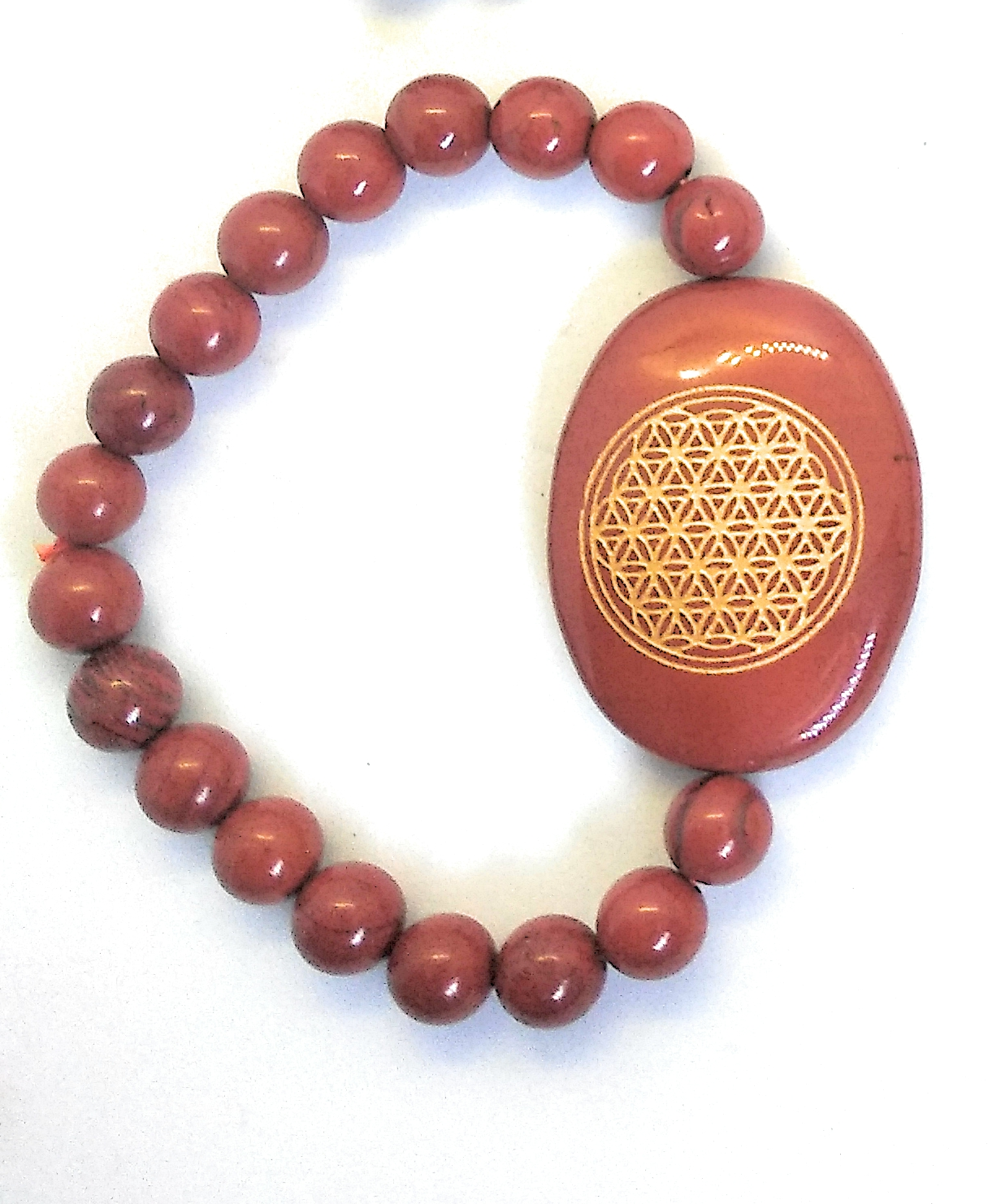 Flower Of Life Engraved Crystal Bracelet: Red Jasper