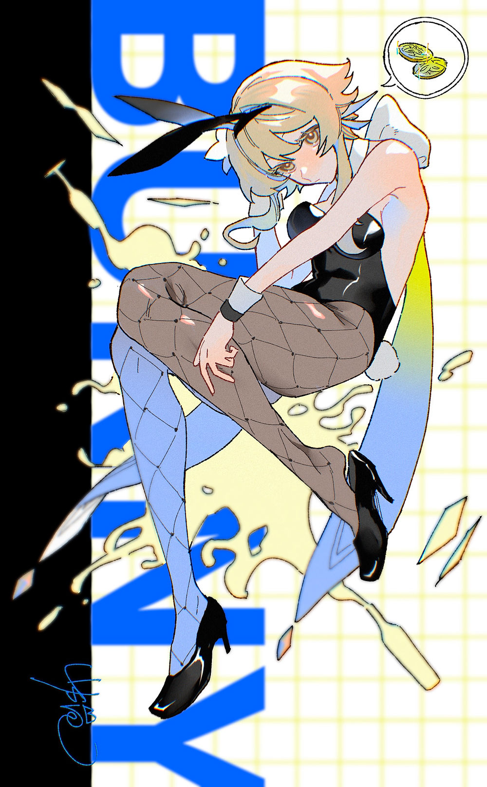 原神の蛍のイラスト。BUNNYの文字とバニースーツのキャラクターイラスト