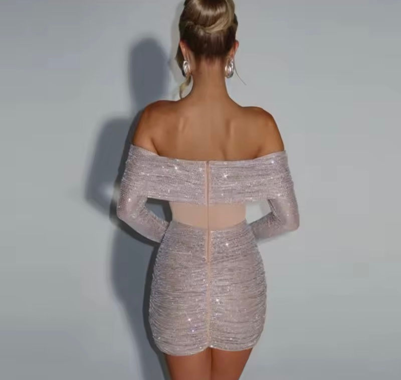Thumbnail: Sequin Off Shoulder Scarf Dress