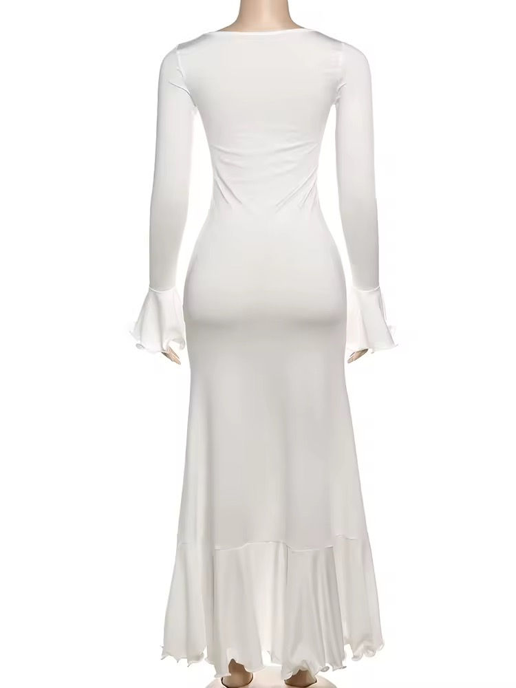 ภาพขนาดย่อ: Long Flared Sleeve Ruffle Dress