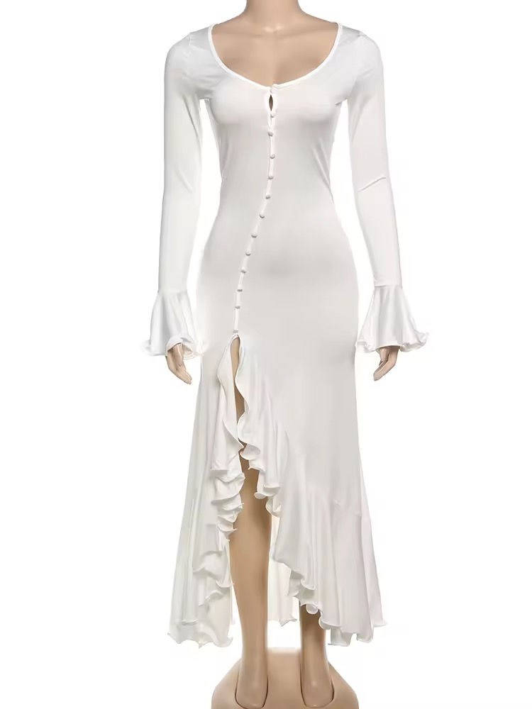 Miniaturebillede: Long Flared Sleeve Ruffle Dress