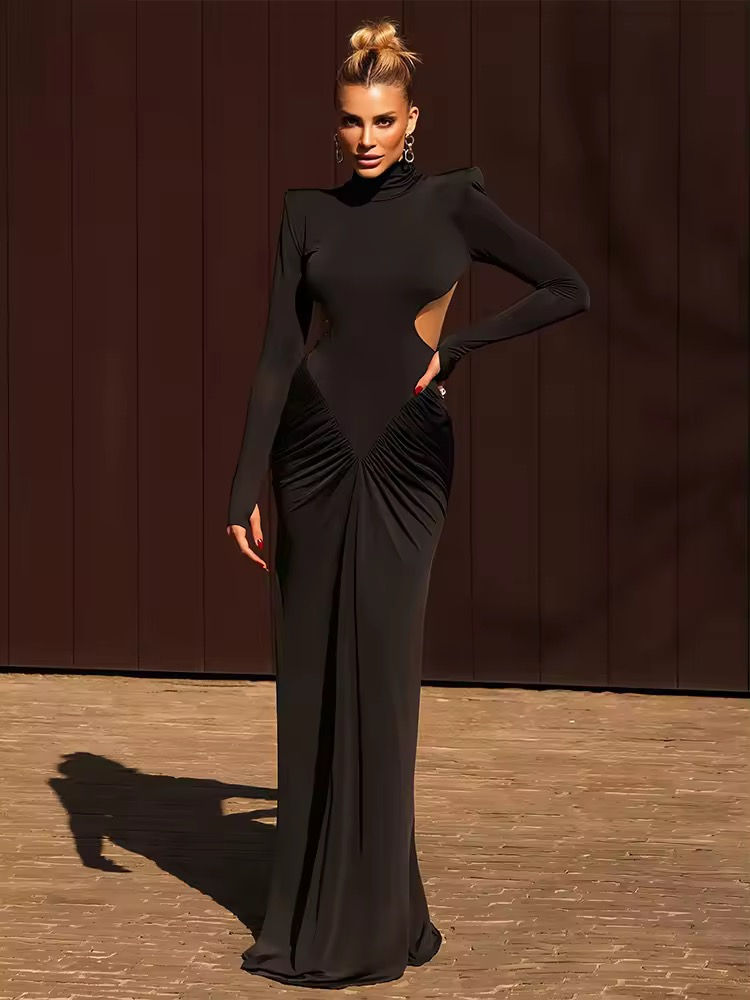 Thumbnail: Turtleneck Ruched Cutout Bodycon