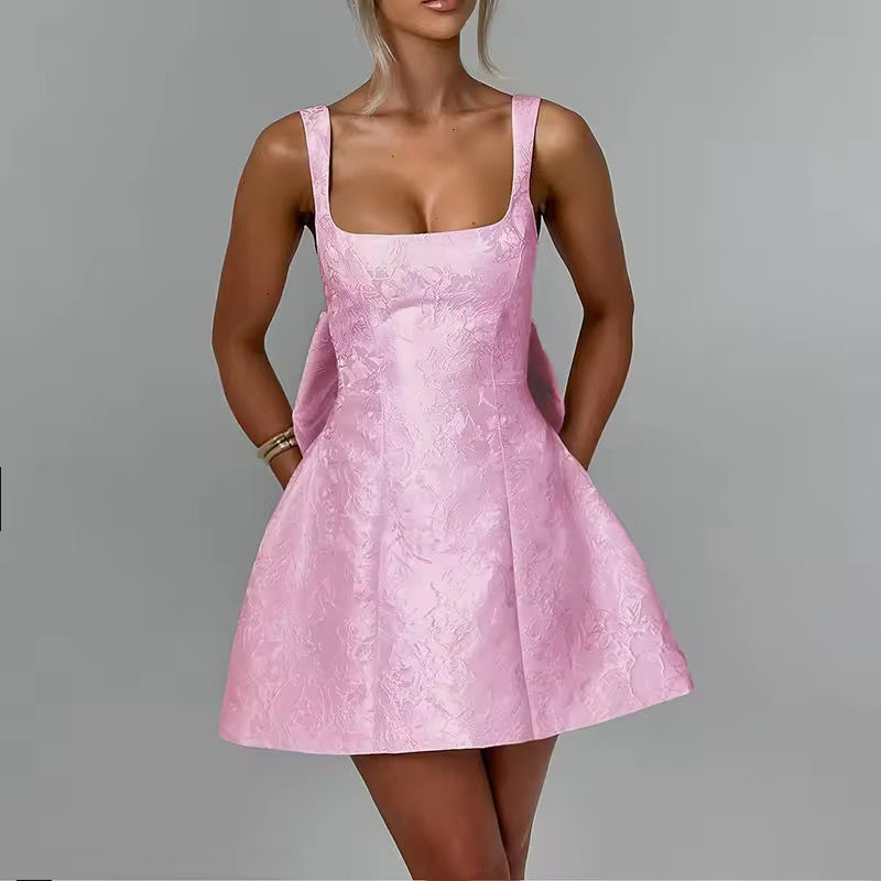 Brocade Bow Mini Dress