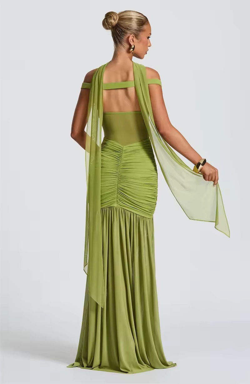 Thumbnail: Off Shoulder Mesh Maxi Dress