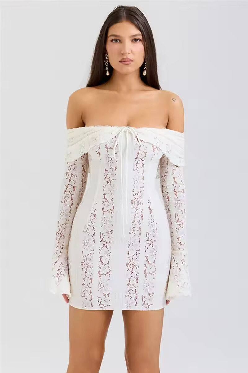Thumbnail: Lace Off Shoulder Flared Sleeved Short