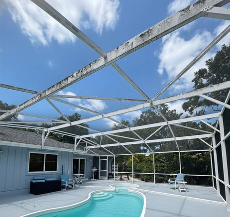Pool Cage Painting with painted panoramic pool view by Pool Paint Screen LLC.