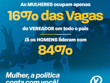 Enquanto elas ocupam 16% das vagas de vereador no Brasil, os homens preenchem 84% dos assentos