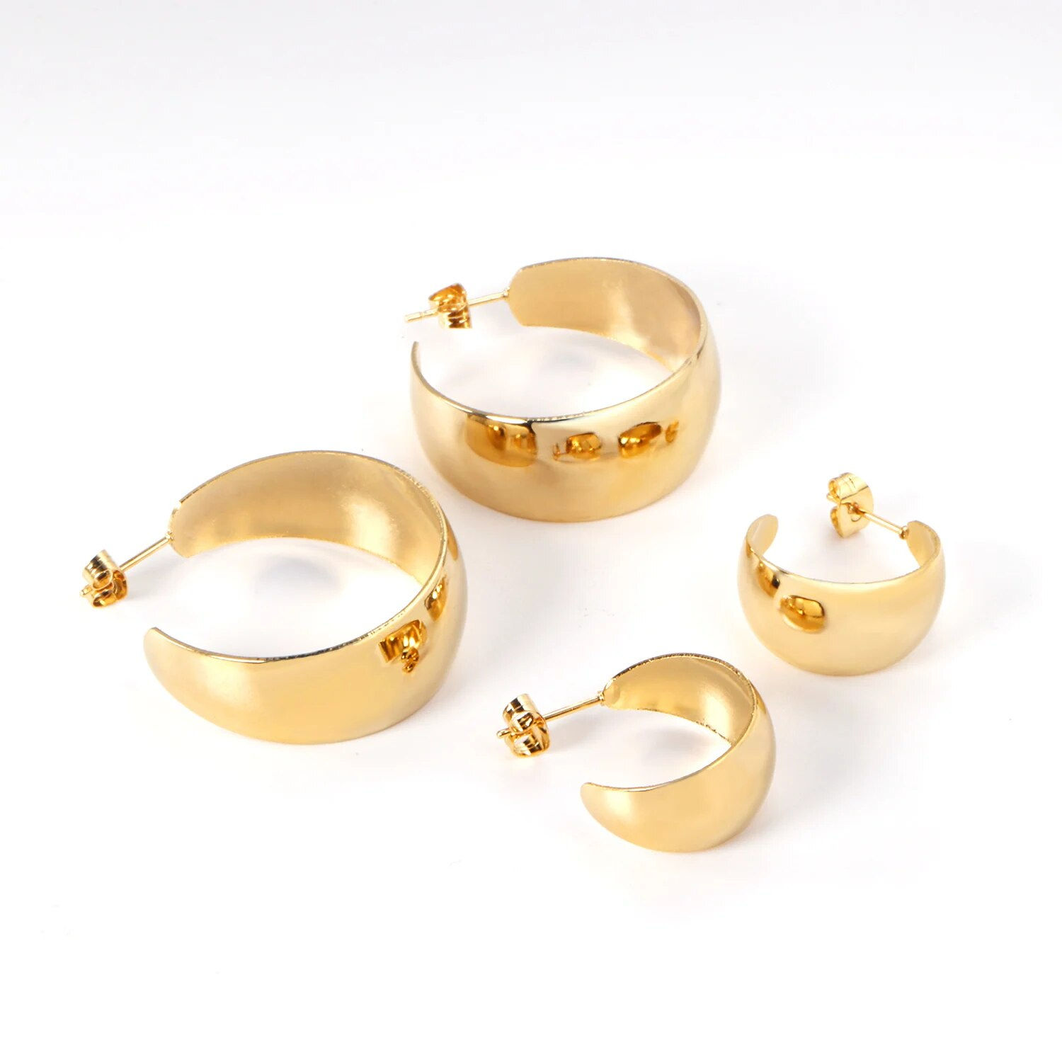 Simple C-Shape Hoop Earrings Gold Plated Stainless