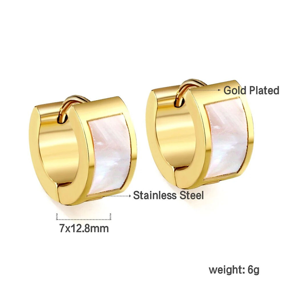 Thumbnail: Punk Rock White Shell Hoop Earrings - Stainless Steel