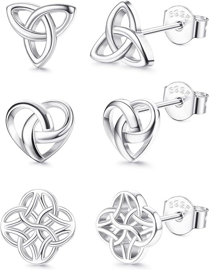 Celtic Trinity Knot Heart Shape Stud Earrings Set