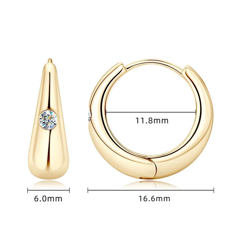 Thumbnail: Real 2.5mm Moissanite Huggie Hoop Earrings in 925 Sterling Silver Chunky Hoops
