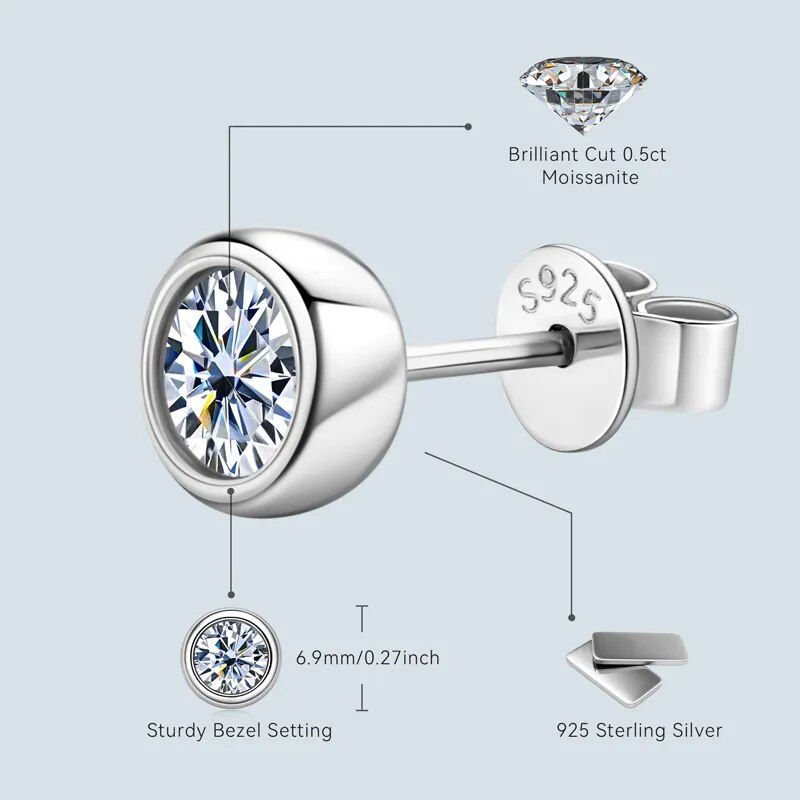 Миниатюра: 6.5mm Round Moissanite Pendant & Stud Earrings Set - 925 Silver Fine Jewelry