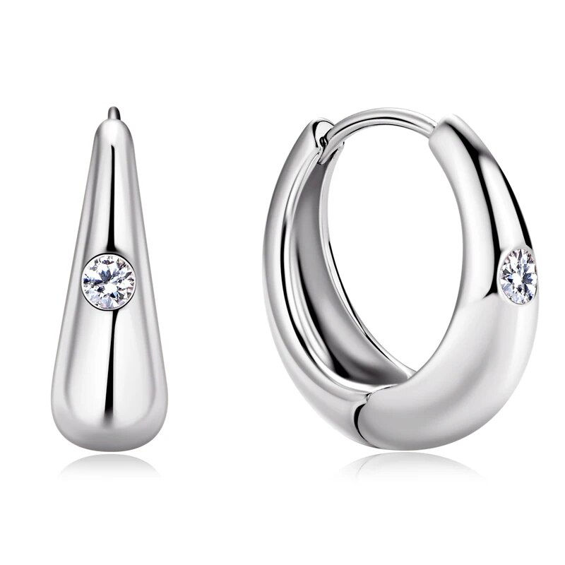 Miniaturbild: Real 2.5mm Moissanite Huggie Hoop Earrings in 925 Sterling Silver Chunky Hoops