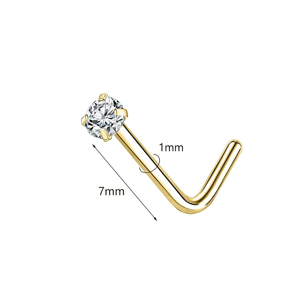 الصورة المصغرة: ZS 925 Silver Nostril Piercings - Gold Plated Nose Studs with Shiny Zircon
