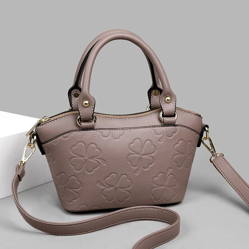 الصورة المصغرة: Solid Color Genuine Leather Crossbody Bag 