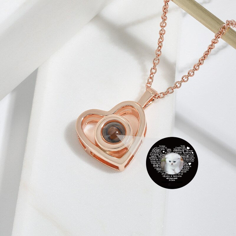 الصورة المصغرة: Personalised Photo Projection Necklace, Hollow Heart,  Jewellery Love Memory 