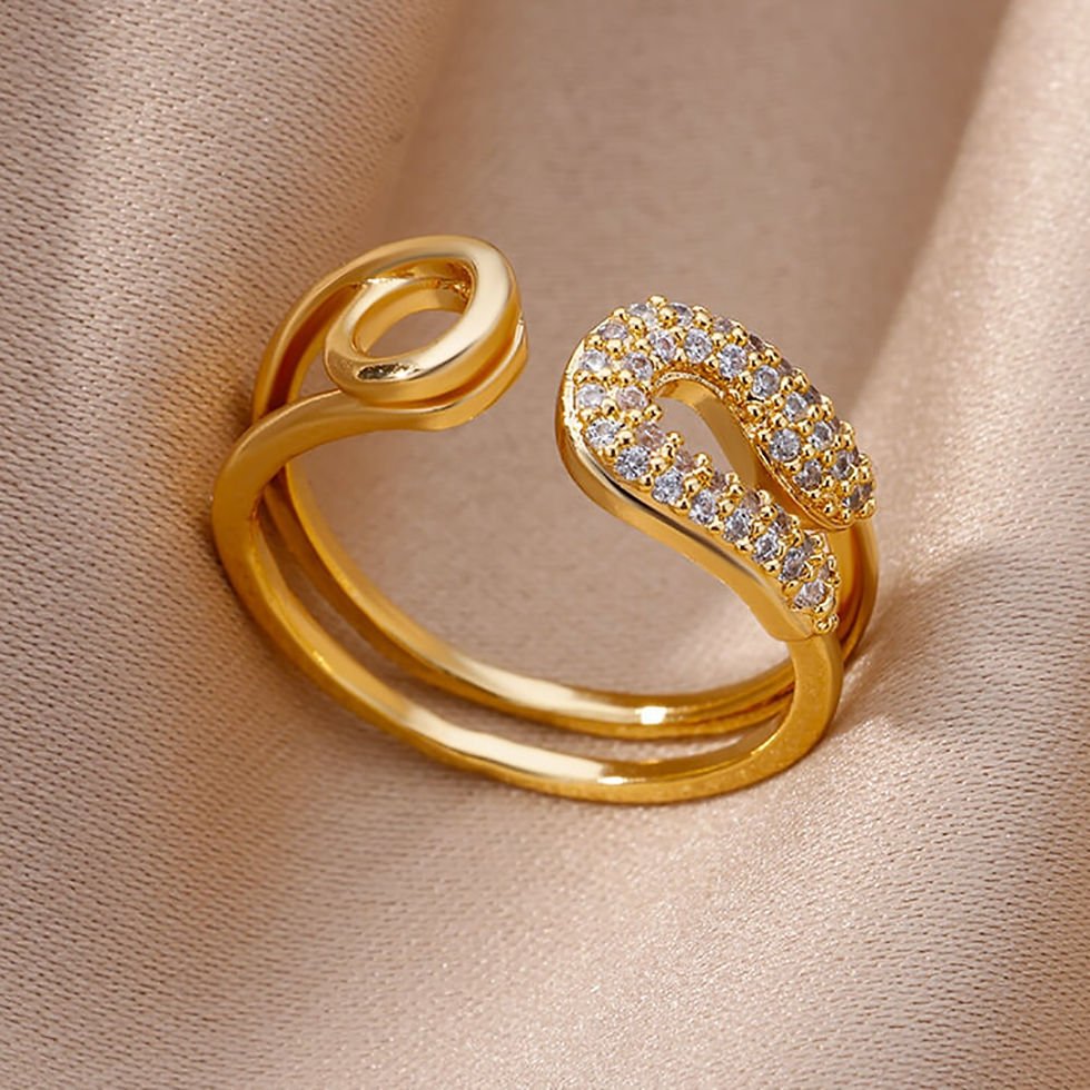 Miniaturbild: Fashion Gold Stainless Steel Rings - Chain Hollow Out with Crystal Zircon