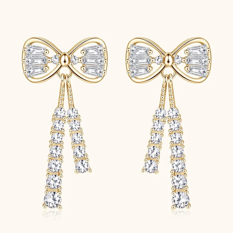 Miniatura: Elegant Bow Elegance: Moissanite Bow Drop Earrings in 925 Sterling Silver