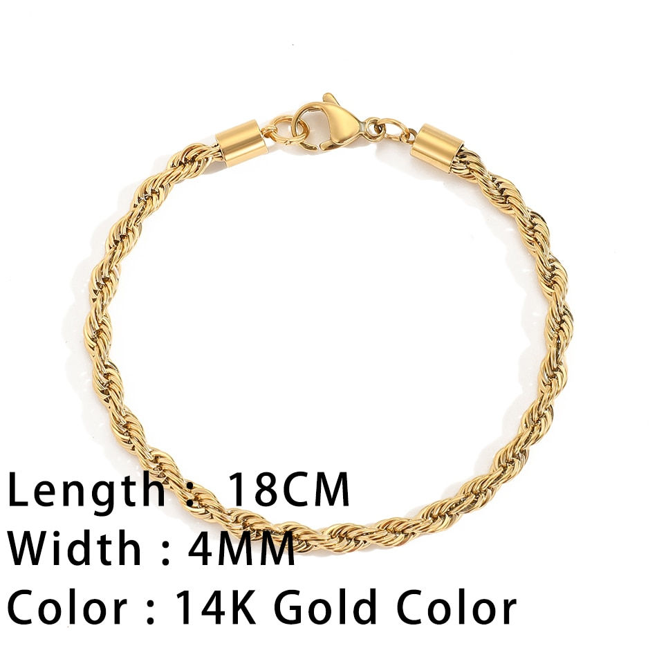 Miniature : Classic Snake Chain Bracelets - Gold-Plated Stainless Steel, Various Sizes