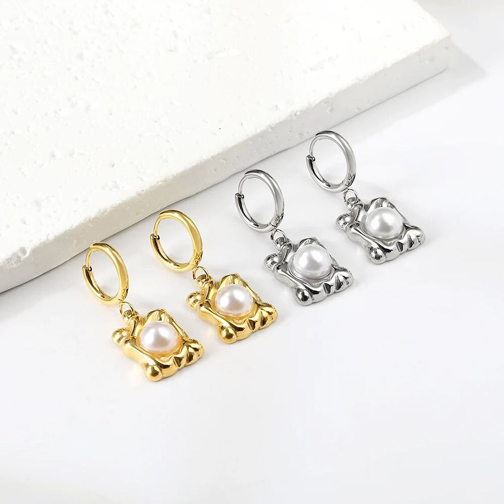 Miniature : Imitation Pearls Drop Hoop Earrings - Stainless Steel