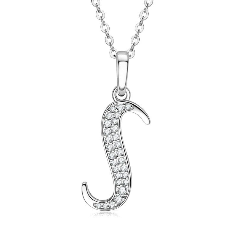 Miniature : Moissanite Necklace A-Z 26 Letters Initial Pendant Real Silver 925 Jewellery