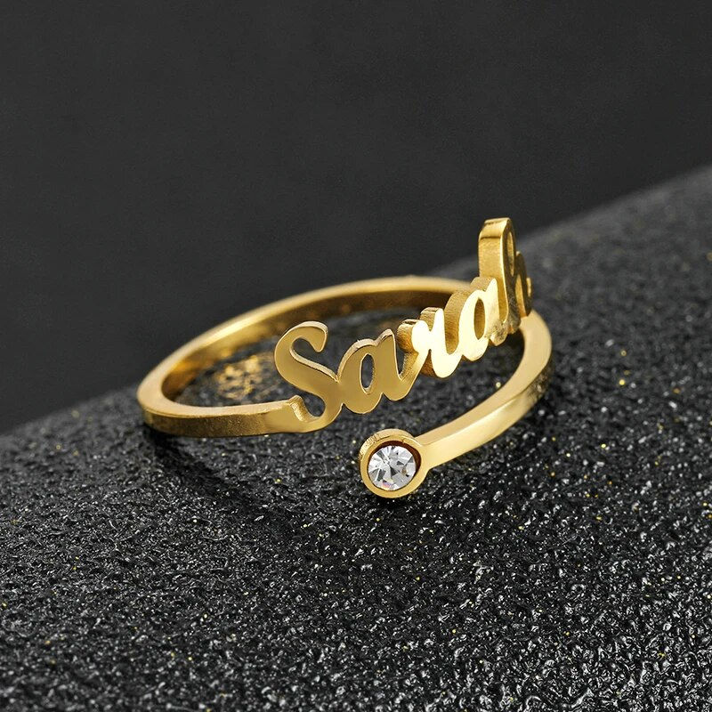 Miniatura: Custom Birthstone Name Rings - Personalised Stainless Steel Adjustable Rings 