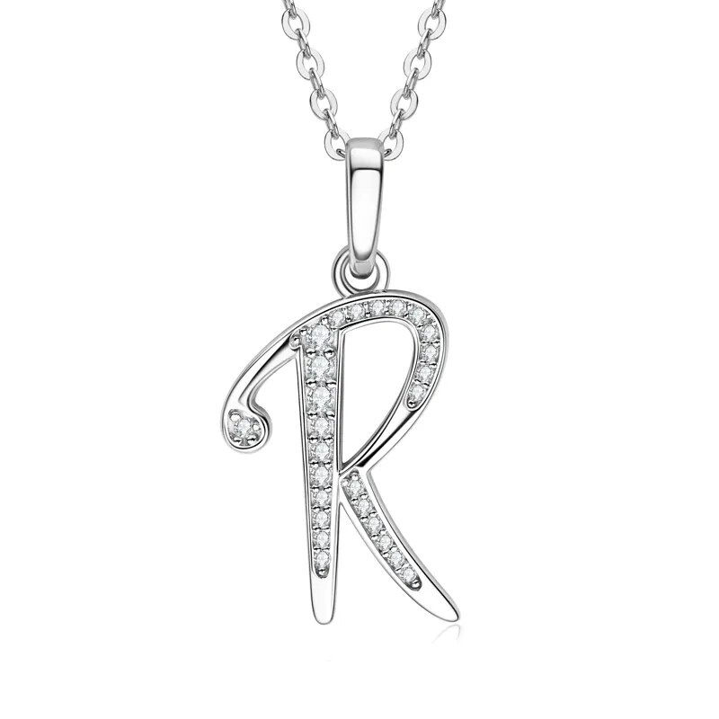 Miniature : Moissanite Necklace A-Z 26 Letters Initial Pendant Real Silver 925 Jewellery