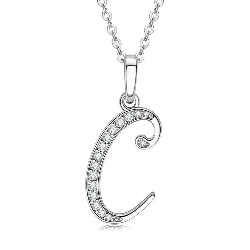 Miniature : Moissanite Necklace A-Z 26 Letters Initial Pendant Real Silver 925 Jewellery