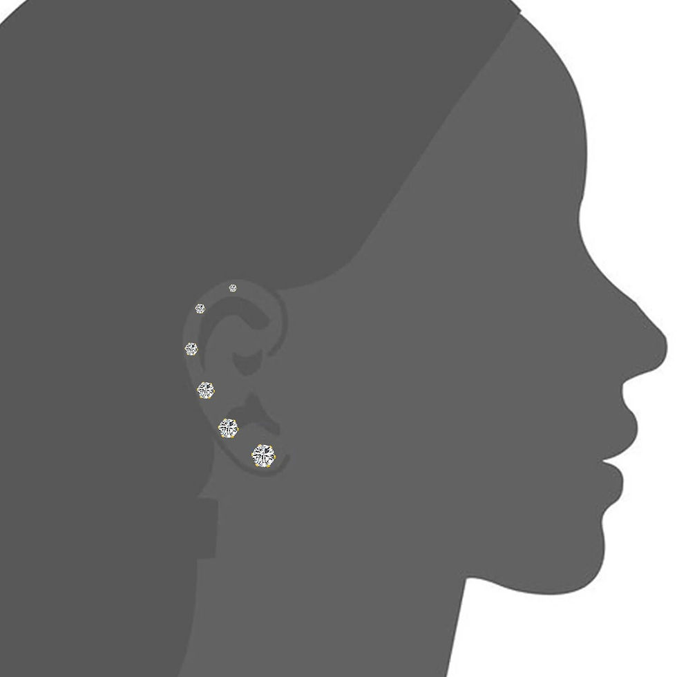 Miniatura: 6-Pair Set Stainless Steel CZ Stud - Hypoallergenic
