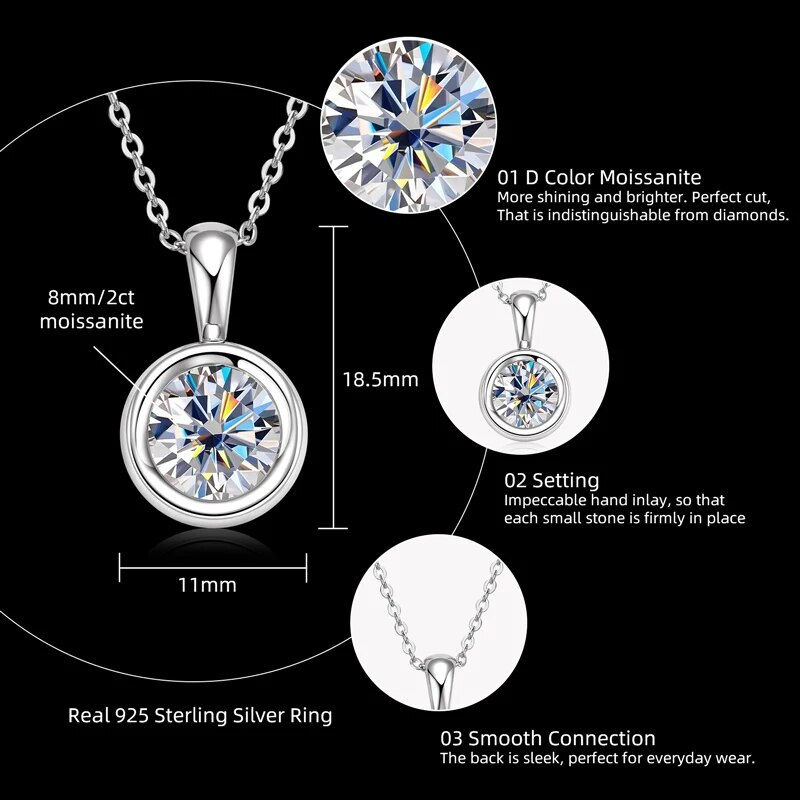 Miniature : Moissanite Pendant D Color 925 Sterling Silver Certified Necklaces Jewellery