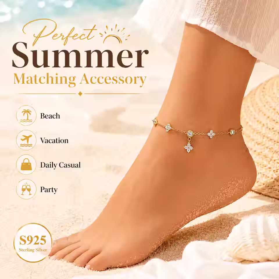 Thumbnail: S925  14K Gold Plated, Waterproof Anklet