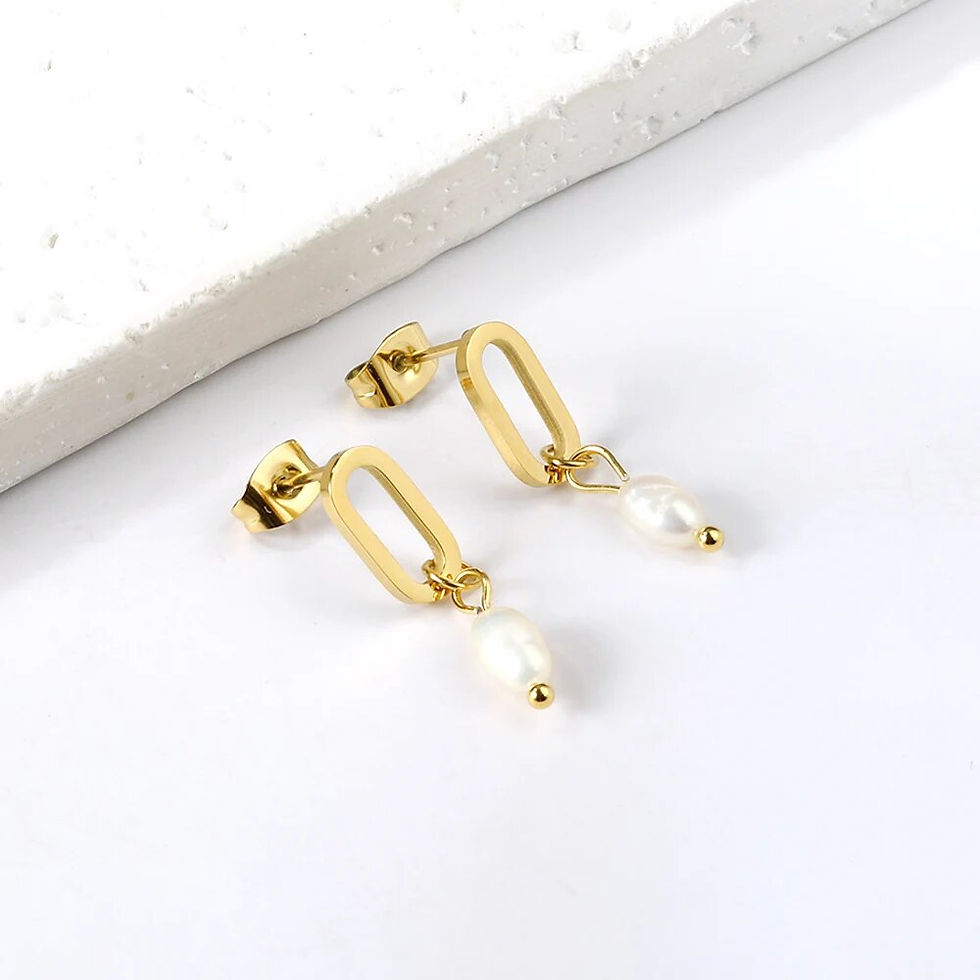 Küçük resim: Imitation Pearls Drop Hoop Earrings - Stainless Steel