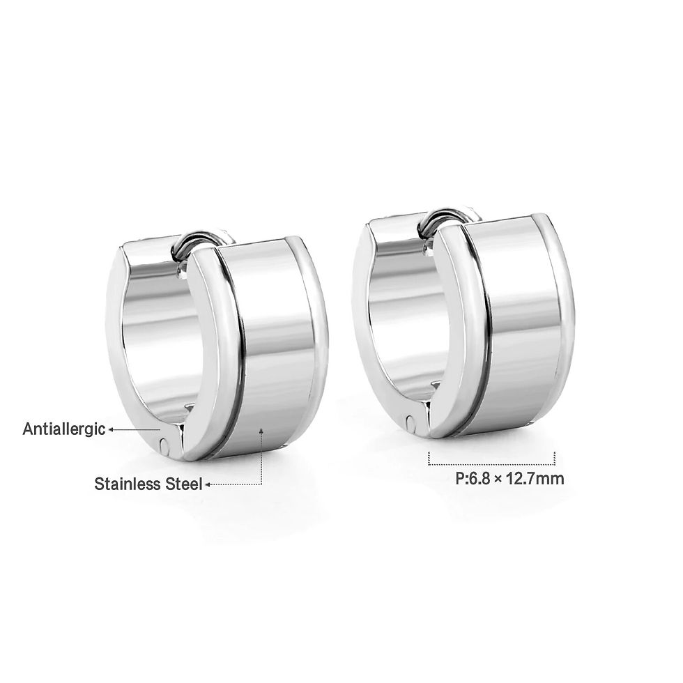 الصورة المصغرة: Punk Rock White Shell Hoop Earrings - Stainless Steel