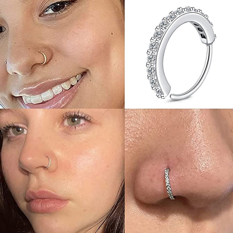 الصورة المصغرة: Stainless Steel Cubic Zircon Nose Ring - Stylish Body