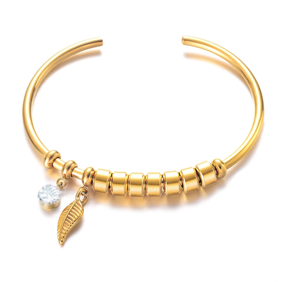 الصورة المصغرة: Leaf Bangles Personalised  Open Cuff 
