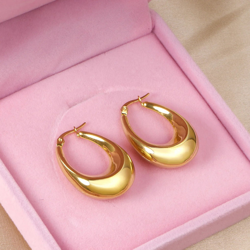 Miniature : Stainless Steel Gothic Gold Oval Hoop Earrings