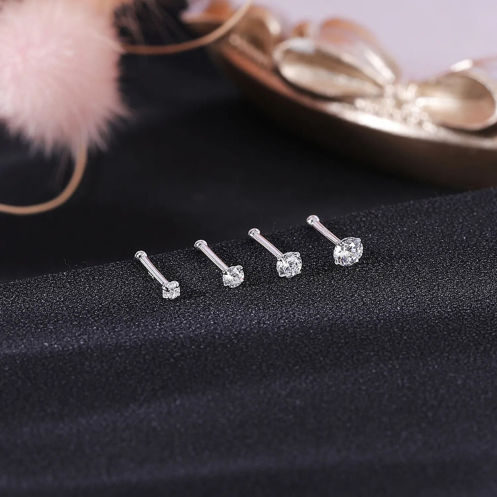 Miniaturebillede: ZS 925 Silver Nostril Piercings - Gold Plated Nose Studs with Shiny Zircon