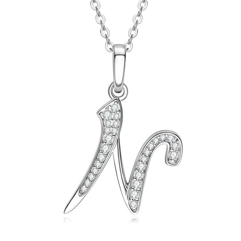 Miniature : Moissanite Necklace A-Z 26 Letters Initial Pendant Real Silver 925 Jewellery