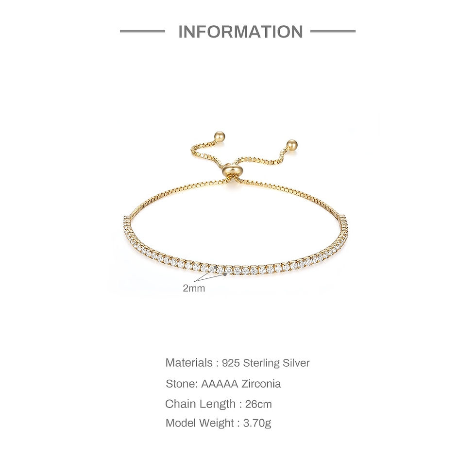 الصورة المصغرة: 18K Gold Plated Adjustable Diamante Chain Tennis Bracelet 