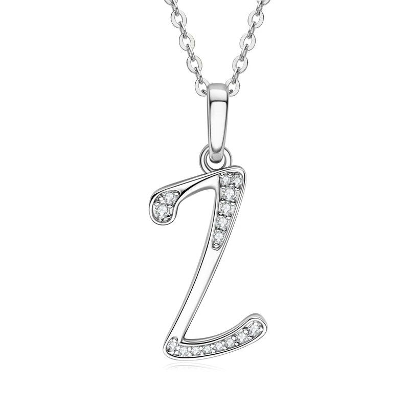 Miniature : Moissanite Necklace A-Z 26 Letters Initial Pendant Real Silver 925 Jewellery