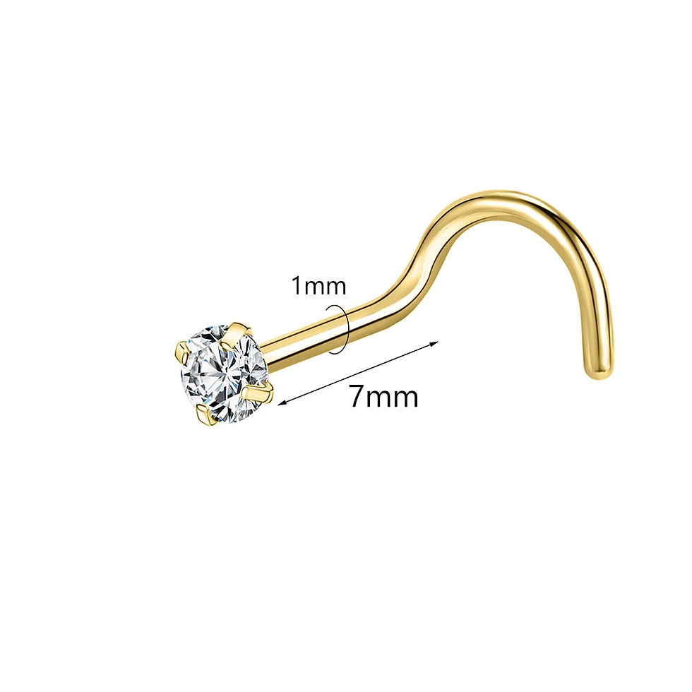 Miniaturebillede: ZS 925 Silver Nostril Piercings - Gold Plated Nose Studs with Shiny Zircon