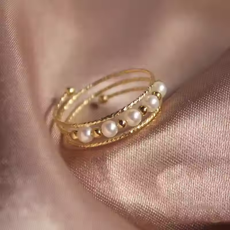 Miniatura: 14K Gold-Filled Minimalist Pearl Ring – 3mm Natural Boho Design