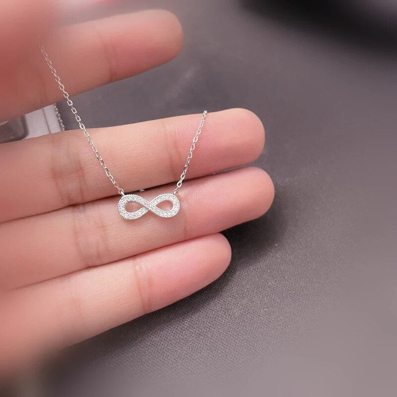 Miniatura: 925 Sterling Silver Shiny Zircon Infinity Pendant Necklace Jewellery