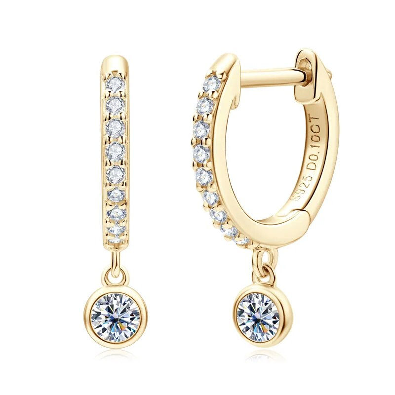 الصورة المصغرة: Moissanite Huggie Drop Earrings - 925 Silver & 18K Gold Plated