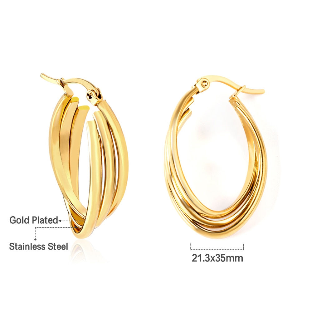 Luxury Twist Intertwined Oval Hoop Earrings - Stainless Steel Circle Jewellery