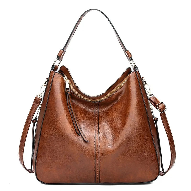 Miniaturbild: Vintage Hobo Leather Shoulder Bag - Fashionable, Spacious, and Versatile
