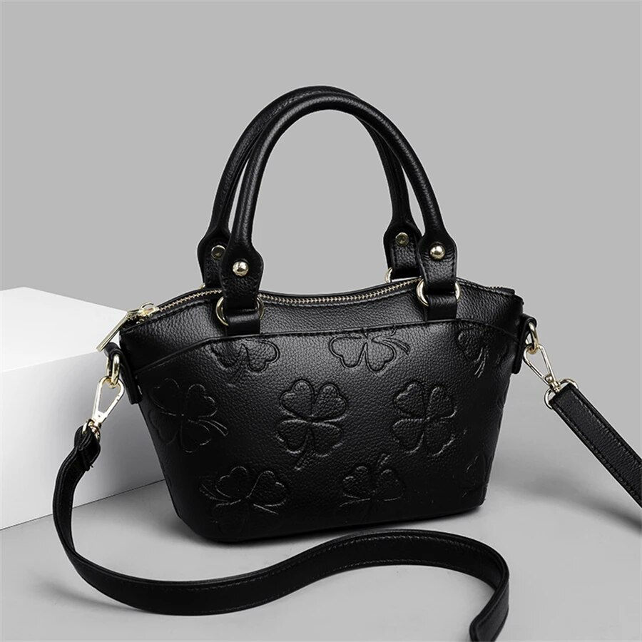 الصورة المصغرة: Solid Color Genuine Leather Crossbody Bag 
