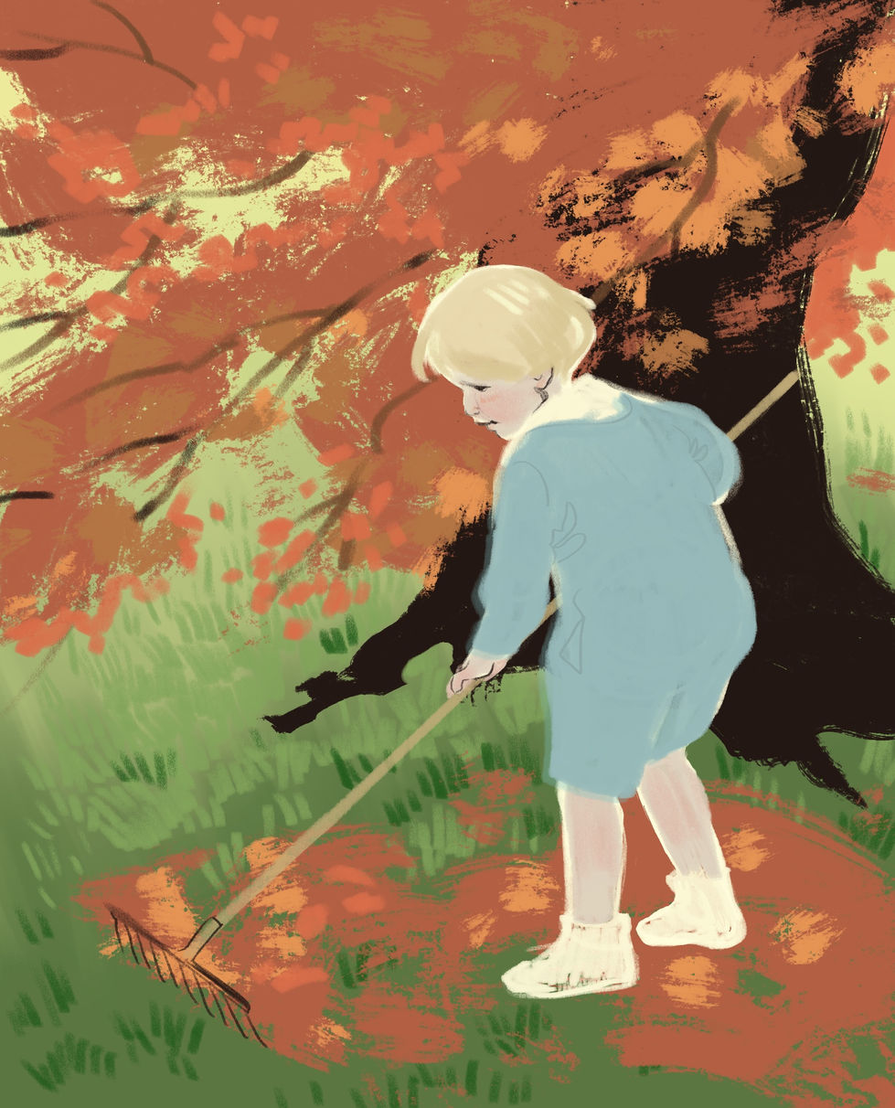 Study of "Young Boy Raking Leaves" by Jessie Willcox Smith