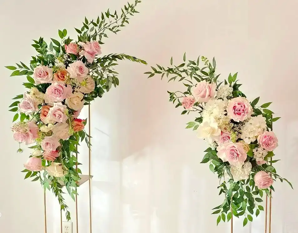 Elegant pink and white rose wedding arch